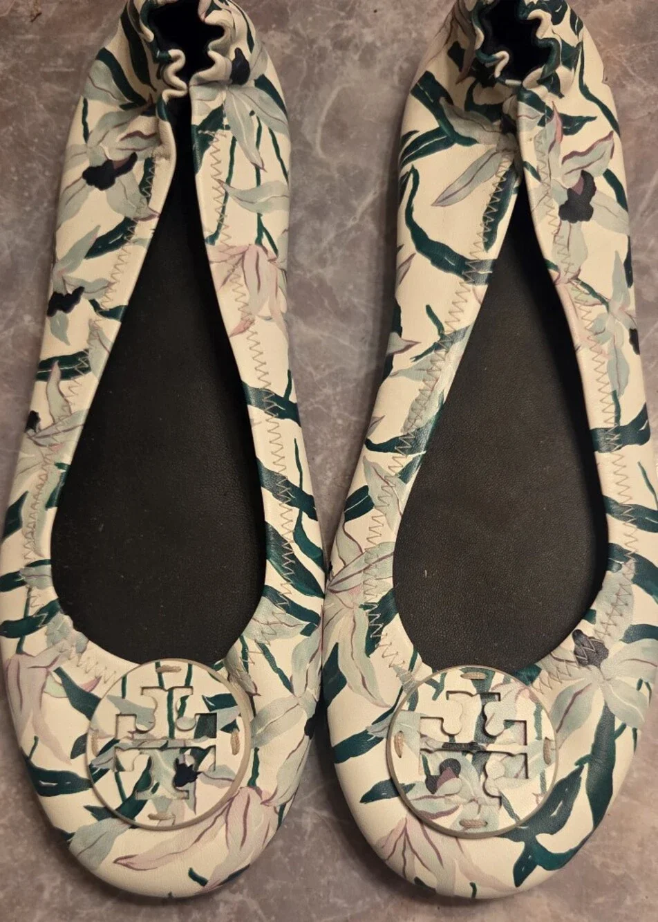 Tory Burch White Floral Logo Ballet Flat